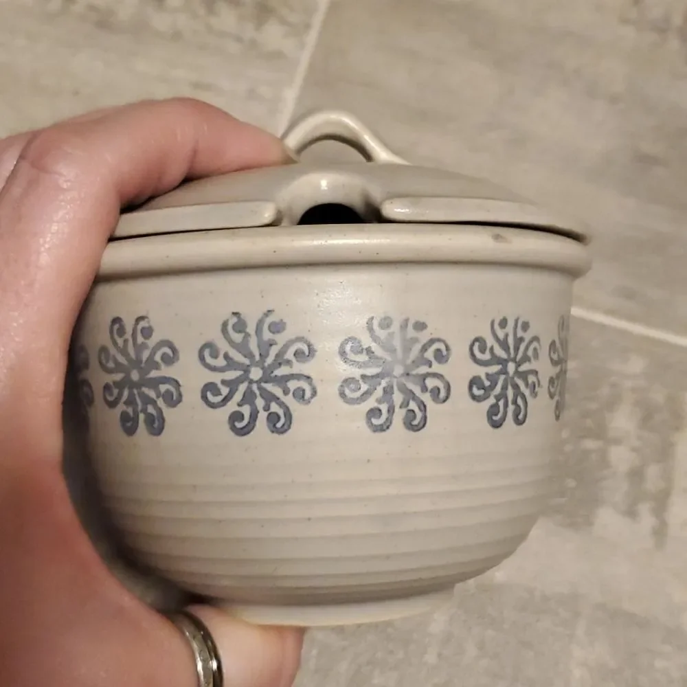 EUC Small Pottery Stamped Design Sugar Dish